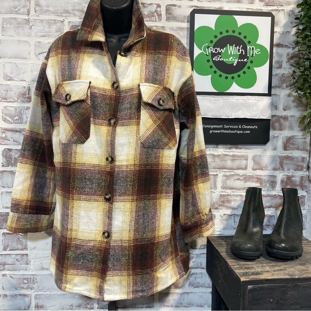 Women's Plaid Utility Jacket - Brown and Cream